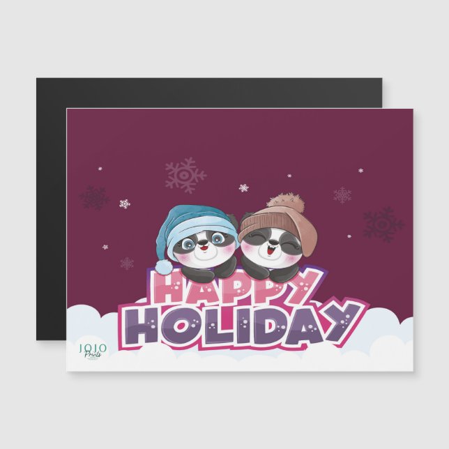 Convite Magnético Happy Holiday Panda (Frente/Verso)