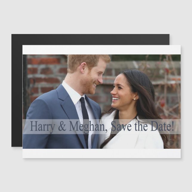Convite Magnético Harry & Meghan, salve a data! (Frente/Verso)