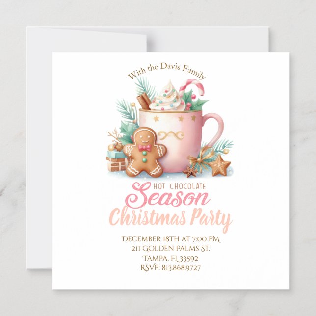 Convite Magnético Hot Chocolate Christmas Magnet Party Invitation  (Frente)
