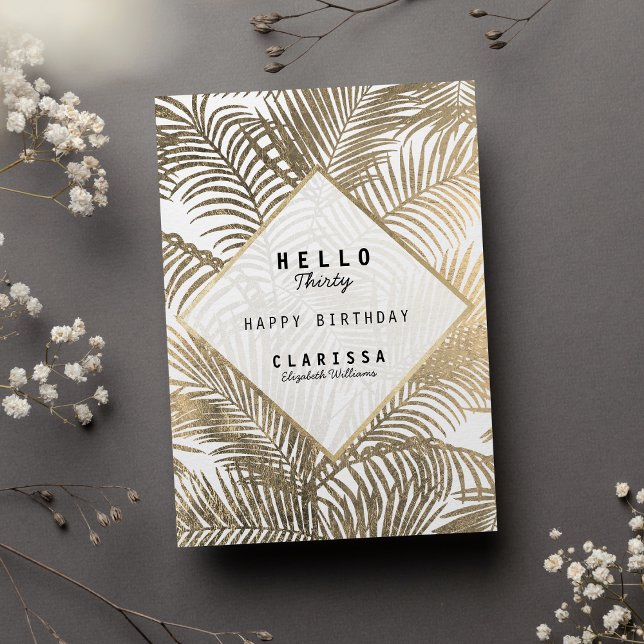 Convite Magnético Imã de aniversário floral tropical de ouro branco  (Elegant white gold tropical floral birthday magnet)