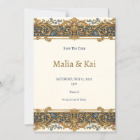 Ímã de Barroco em Azul Dourado para Save the Date