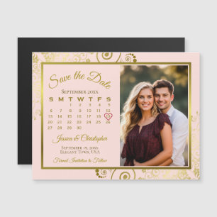 Convite Magnético Ímã de Calendário e Foto Dourado e Rosa para Salva
