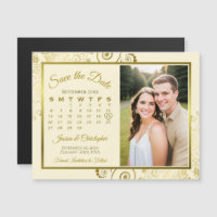 Ímã de Calendário e Foto em Ouro e Creme para Salv