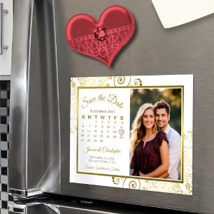 Convite Magnético Ímã de Calendário & Foto Dourado e Branco para Sal