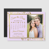 Ímã de Data de Calendário Roxo Lilás Dourado Foto 