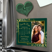 Ímã de Foto de Calendário Esmeralda e Dourado para