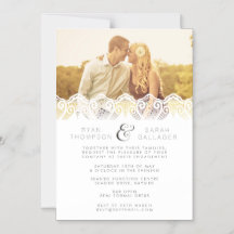 Ímã de Foto de Noivado e Casamento Renda Branca