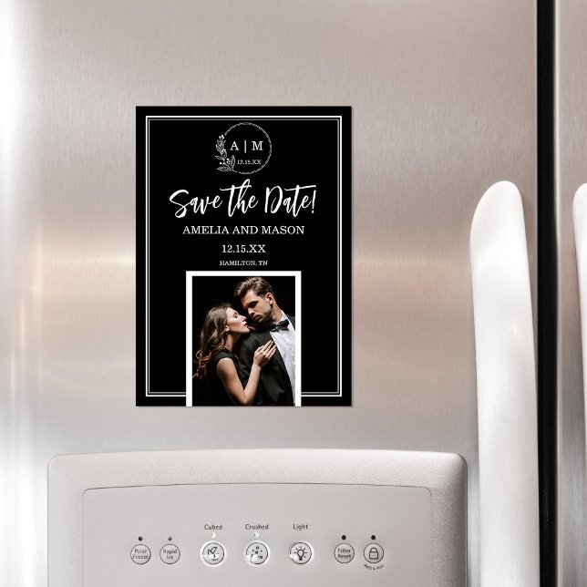 Convite Magnético Ímã de Foto Monograma para Salvar a Data  (Simple Elegant Modern Minimalist Photo Monogram Save the Date Magnet)