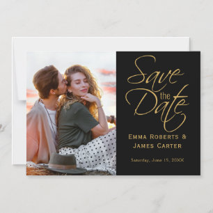 Convite Magnético Ímã de Foto Save the Date Dourado e Preto