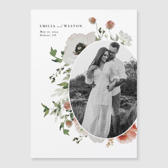 Convite Magnético Ímã de Salvar a Data de Casamento Bohemiano de Out (Frente)