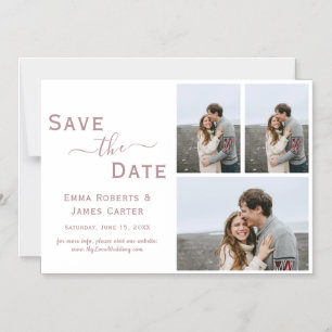 Convite Magnético Ímã de Save the Date de 3 Fotos em Rose Gold