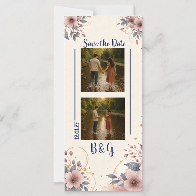 Convite Magnético Ímã de Save the Date Floral em Aquarela (Frente)