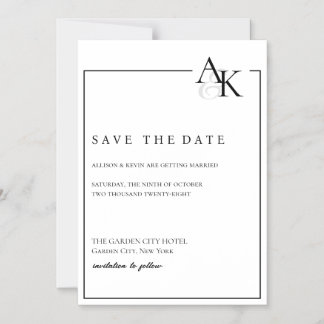 Convite Magnético Ímã Elegante Preto e Branco para Salvar a Data