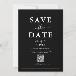 Convite Magnético Ímã Preto Código QR Casamento Moderno Salve a Data