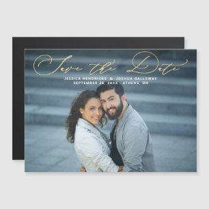 Convite Magnético Imã salve a data de Fotos de Script Dourado Elega