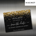 Convite Magnético imã salve a data festa de aniversário de ouro pret<br><div class="desc">Uma cinta e uma tendência Salve a placa magnética Data para uma festa de aniversário (ou qualquer idade) de 30. Um fundo preto clássico decorado com brilho de ouro falso e balões. Personalize e adicione uma data e nome/idade. O texto: Salvar a Data é gravado com um script de estilo...</div>