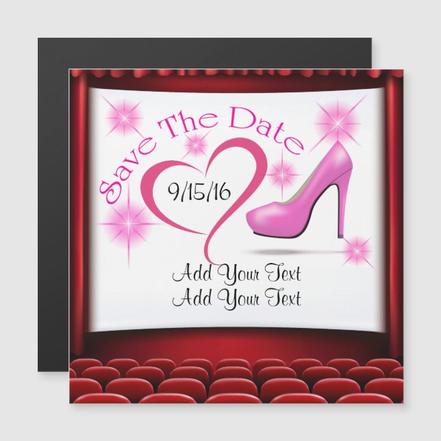 Convite Magnético Imã salve a data rosa de alto salto (Frente/Verso)