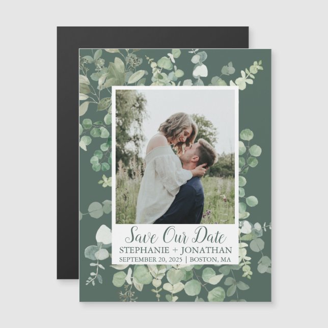 Convite Magnético Imã salve o dia de Foto Eucalyptus Verdes (Frente/Verso)