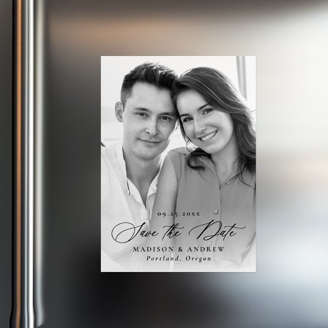 Convite Magnético Imagem da caligrafia negra elegante Salvar a data (Criador carregado)