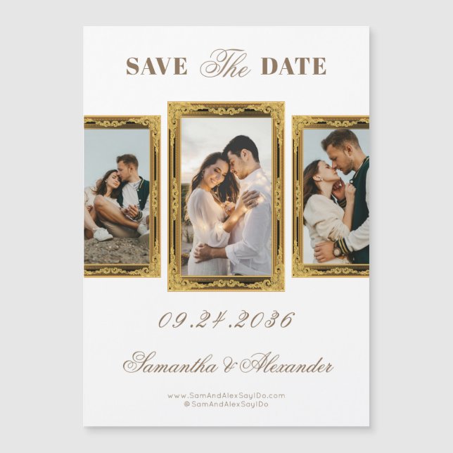 Convite Magnético Imagem de Imagem de Bronze Script 3 Foto Salvar A  (Frente)