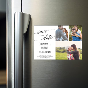 Convite Magnético Imagem do Elegante Black Calligraphy 3 Photo Save 