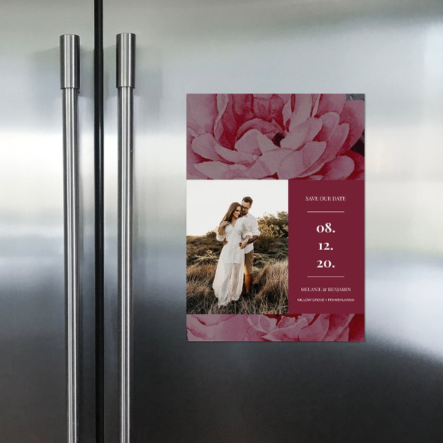 Convite Magnético Imagem Floral Elegante Salvar a Data (Elegant Floral Photo Save the Date Magnetic Invitation)