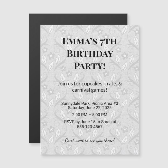 Convite Magnético Ímãs de Data de Aniversário com Foto Personalizada (Frente/Verso)
