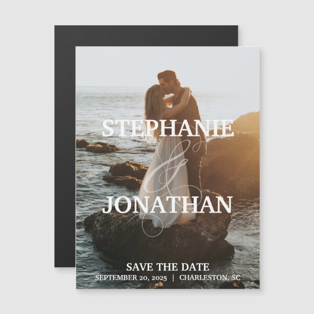 Convite Magnético Imãs salves a data com nomes em destaque (Frente/Verso)