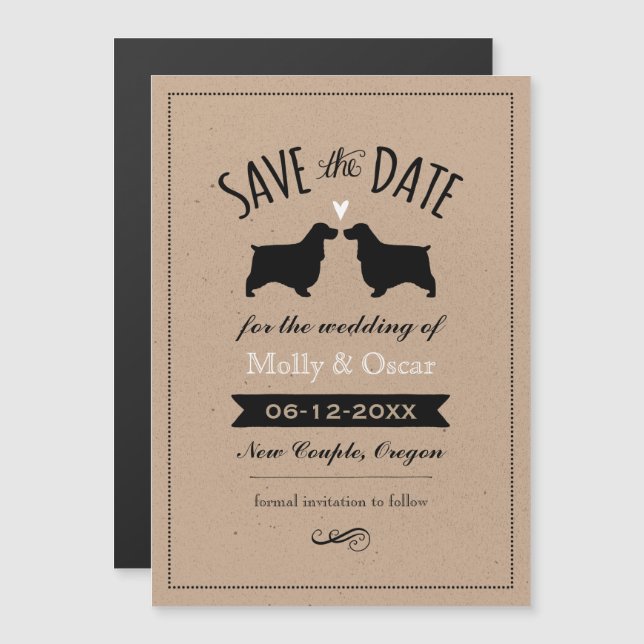 Convite Magnético Inglês Cocker Spaniels Casamento Salve a Data (Frente/Verso)
