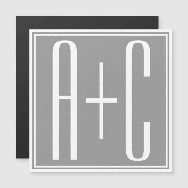 Convite Magnético Iniciais de Casais Editáveis | Branco e Cinza (Frente/Verso)