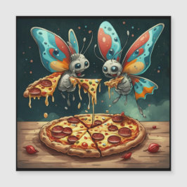 Convite Magnético Insetos engraçados e fofos comendo uma pizza ideia