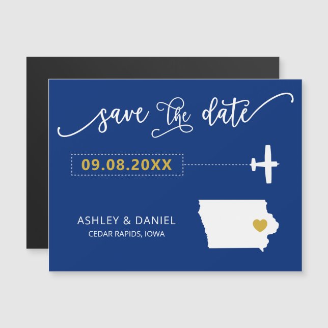 Convite Magnético Iowa Wedding Save the Date Card, Mapa (Frente/Verso)