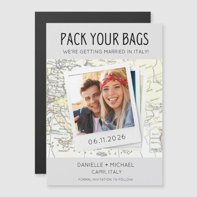 Convite Magnético Itália Destino Foto de Casamento Salvar Data (Frente/Verso)