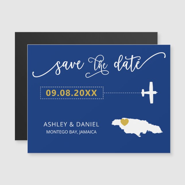 Convite Magnético Jamaica Wedding Save the Date Card, Map (Frente/Verso)