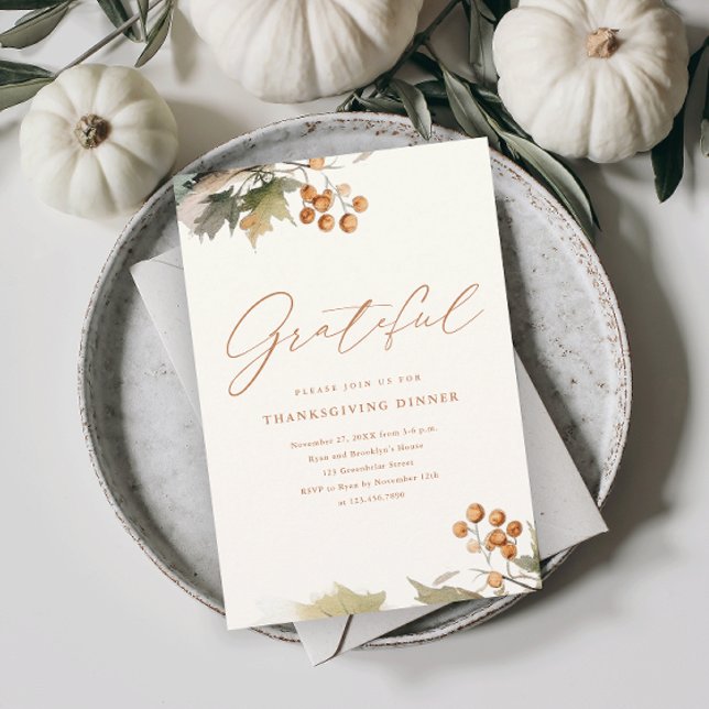 Convite Magnético Janto Rustic de Ação de Graças Greenerase deixa Fo (An elegant rustic thanksgiving dinner magnetic invitation with watercolor foliage and leaves.)