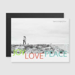 Convite Magnético Joy Love Peace Minimalist Magnetic Photo Postcard