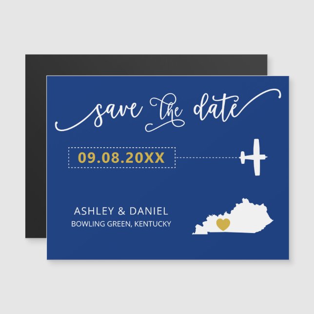 Convite Magnético Kentucky Wedding Save the Date Card, Map (Frente/Verso)