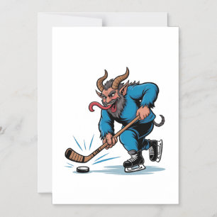 Convite Magnético Krampus Assustador Jogando Hóquei no Gelo Natal