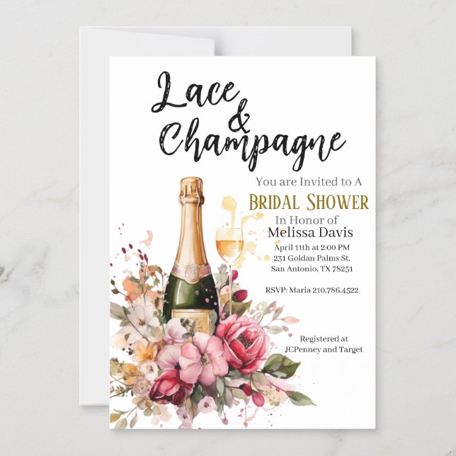 Convite Magnético Lace & Champagne Bridal Shower Invitation (Frente)