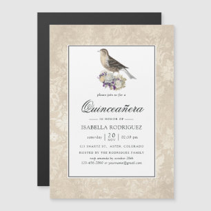 Convite Magnético Lavanda e Ivory Vintage Quinceañera