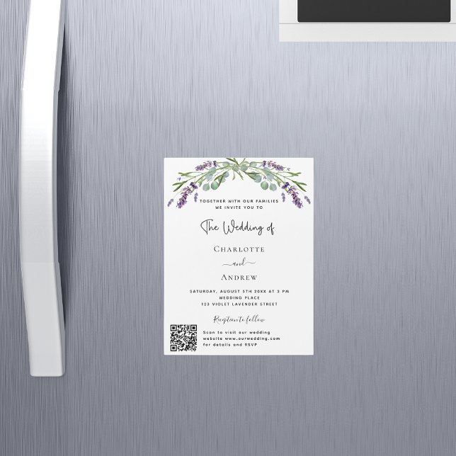 Convite Magnético Lavanda verde floral detalhes QR casamento RSVP (Criador carregado)