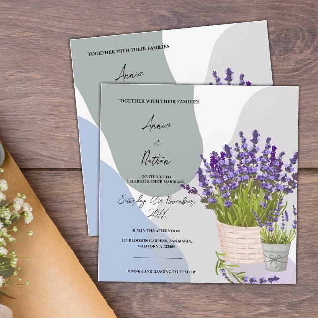 Convite Magnético Lavandas em Casamento com Cobra de Água em Cesta (Cute Watercolor Lavender Stems in a Basket Wedding Magnetic Invitation)