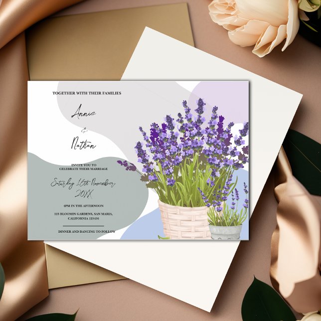 Convite Magnético Lavandas em Casamento com Cobra de Água em Cesta (Lavender Stems in a Basket Cute Watercolor Wedding Magnetic Invitation)