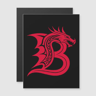 Convite Magnético Letra B Estilizada com Dragão, Alfabeto de Dragão,