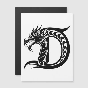 Convite Magnético Letra D Estilizada com Dragão, Alfabeto de Dragão,