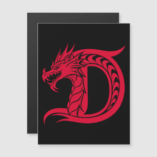 Convite Magnético Letra D Estilizada com Dragão, Alfabeto de Dragão,