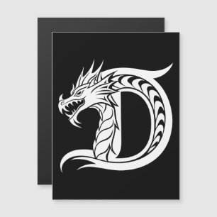 Convite Magnético Letra D Estilizada com Dragão, Alfabeto de Dragão,