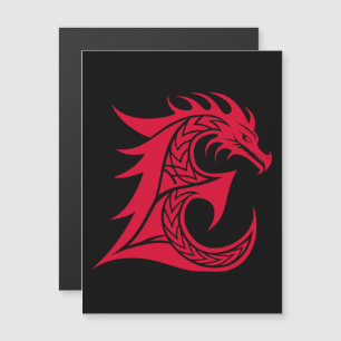 Convite Magnético Letra E Estilizada com Dragão, Alfabeto Dragão, Mo