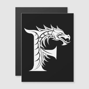 Convite Magnético Letra F Estilizada com Dragão, Alfabeto de Dragão,