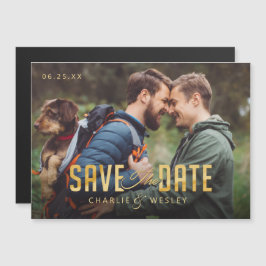 Convite Magnético LGBTQ Simple Traditional Save the Date with Photo